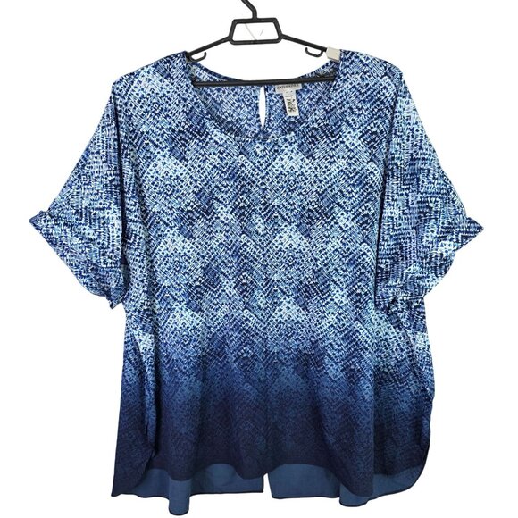Womens Catherines Blue Ombre Print Top Short Sleeve 100% Polyester Plus Size 3X - Picture 1 of 7